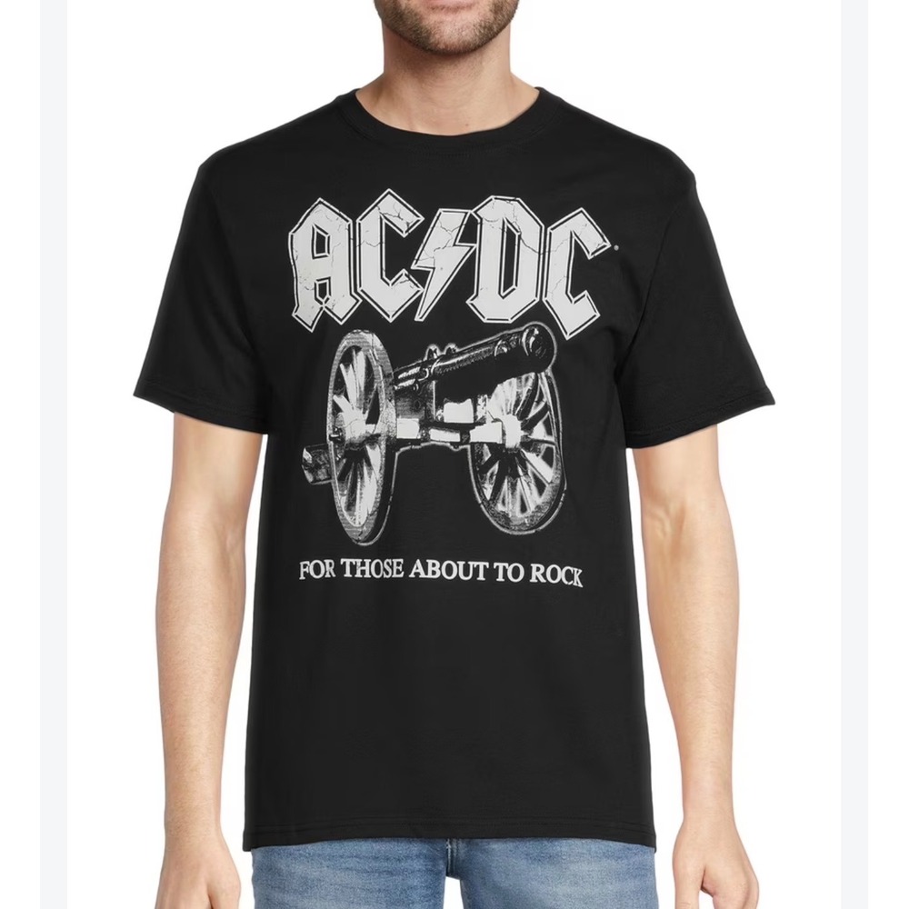 AC/DC T-Shirt Mens XL Black For Those About To Rock Cannon Graphic Tee Preloved